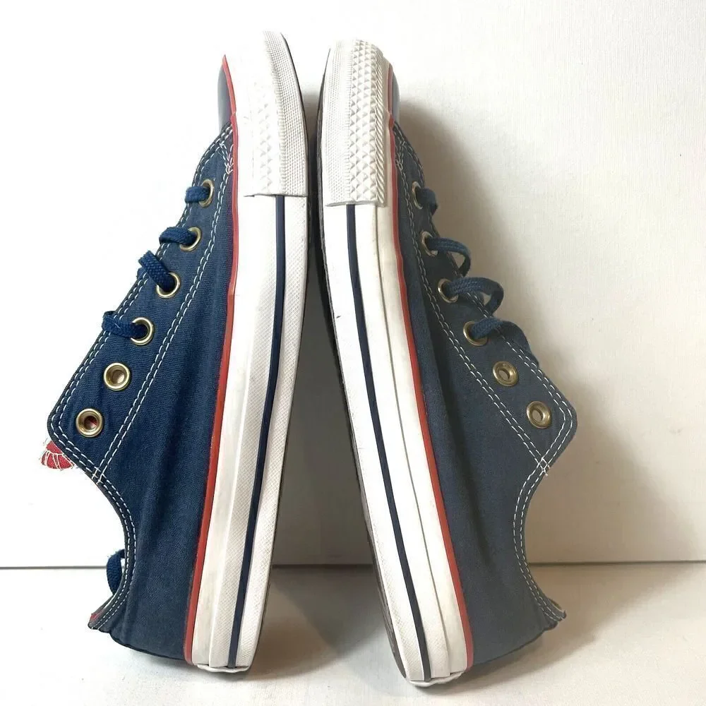 Converse All Star Skate Shoe Men 7 Blue Red Cream Striped Tongue Low Top Lace Up